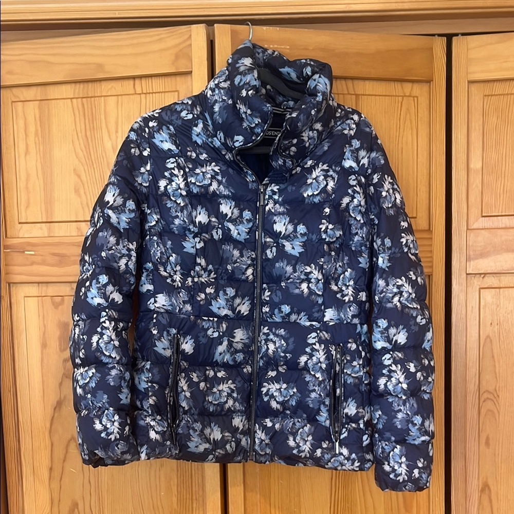 Lands' End Women's Floral Navy Puffer Jacket